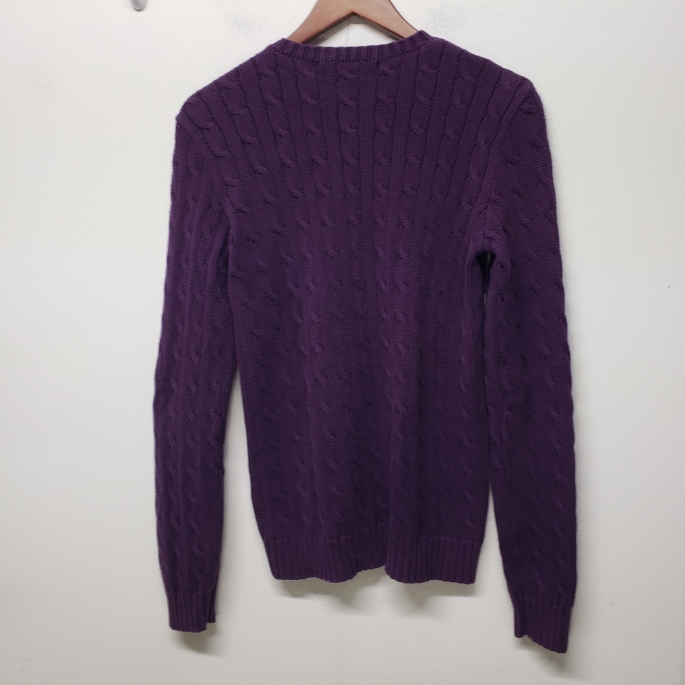 Polo Ralph Lauren Sport Cable Knit Logo Crewneck Sweater Large Purple Old Money - Picture 13 of 14
